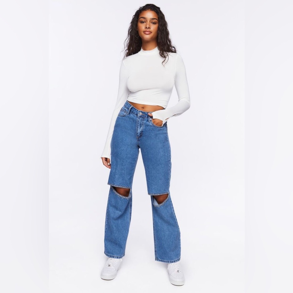 Rhinestone Split Knee 90’s Fit Jeans